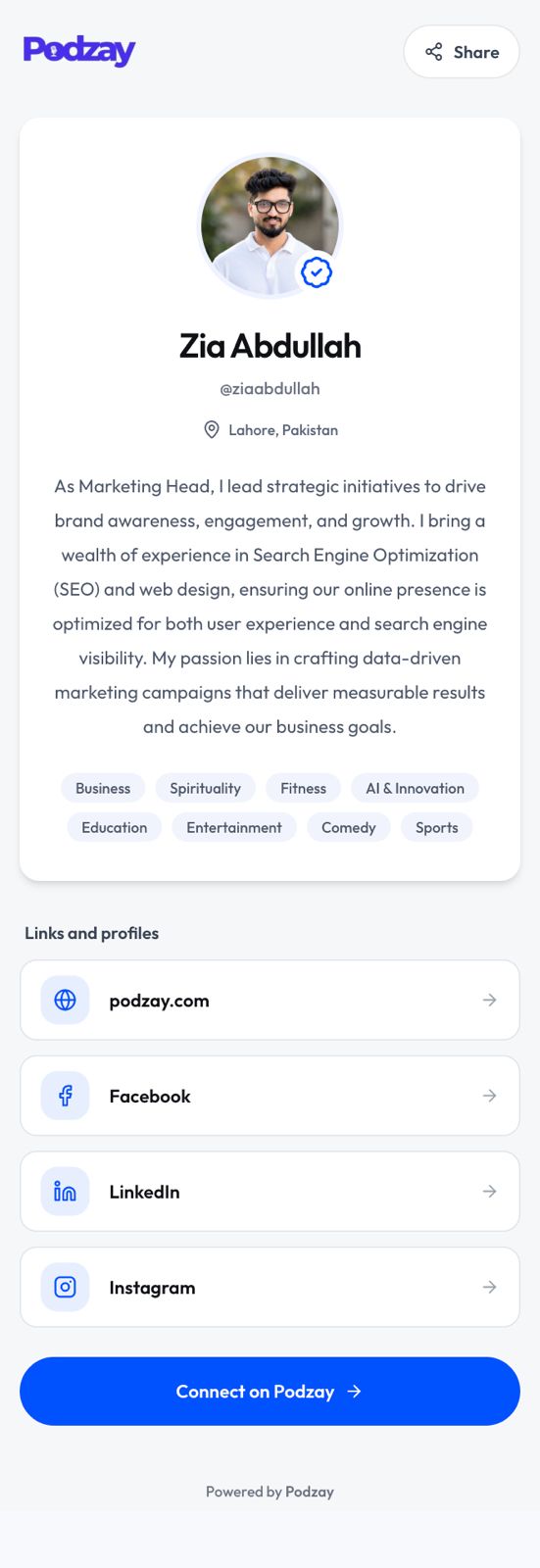 Mobile example of the same Podtree profile